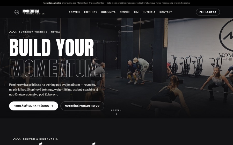 Ukážka webu Momentum Training Center